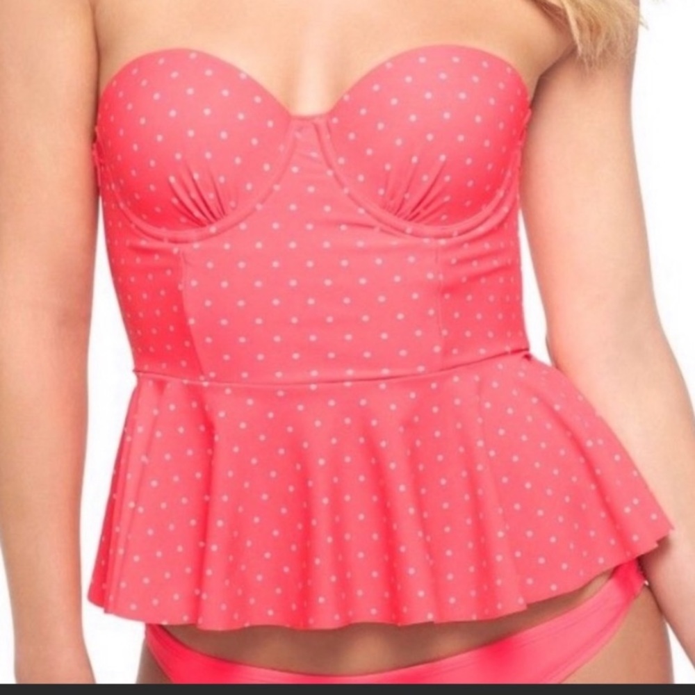 Xhilaration pink and white polka dot peplum bikini small